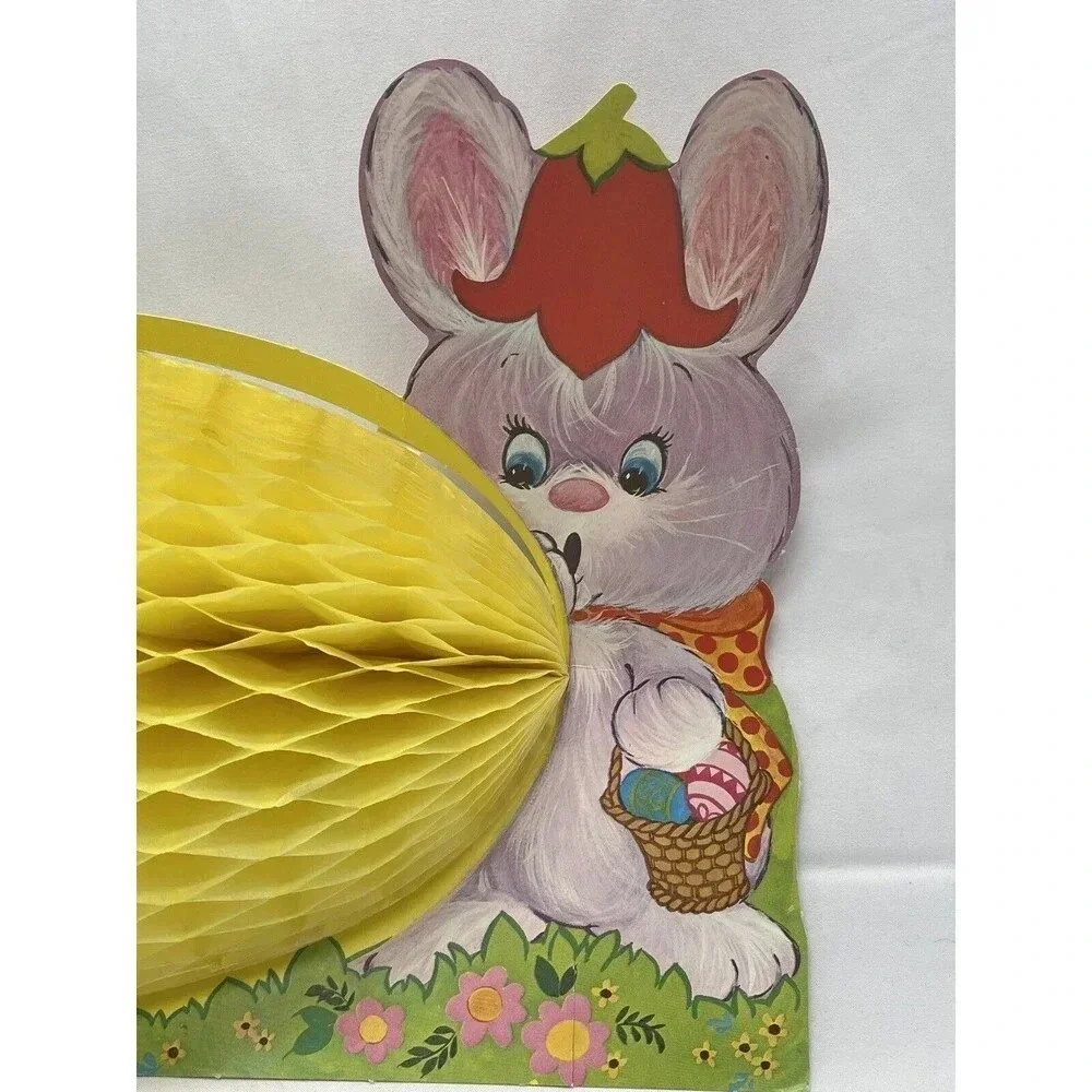 Vintage 1970s Peck Easter Diecut Hen and Bunny Honeycomb Egg Decoration